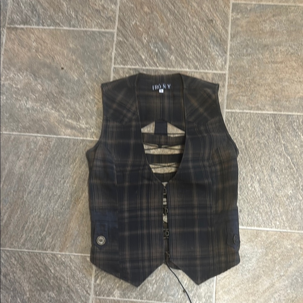 Women's Plaid Vest - Black and Brown
